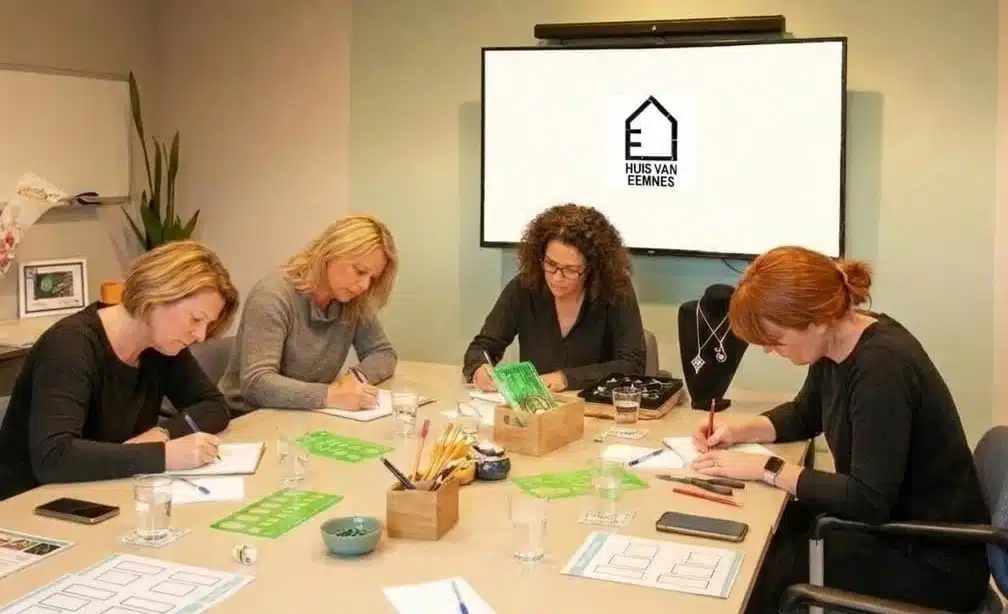 Collega's tekenen samen tijdens de teamworkshop